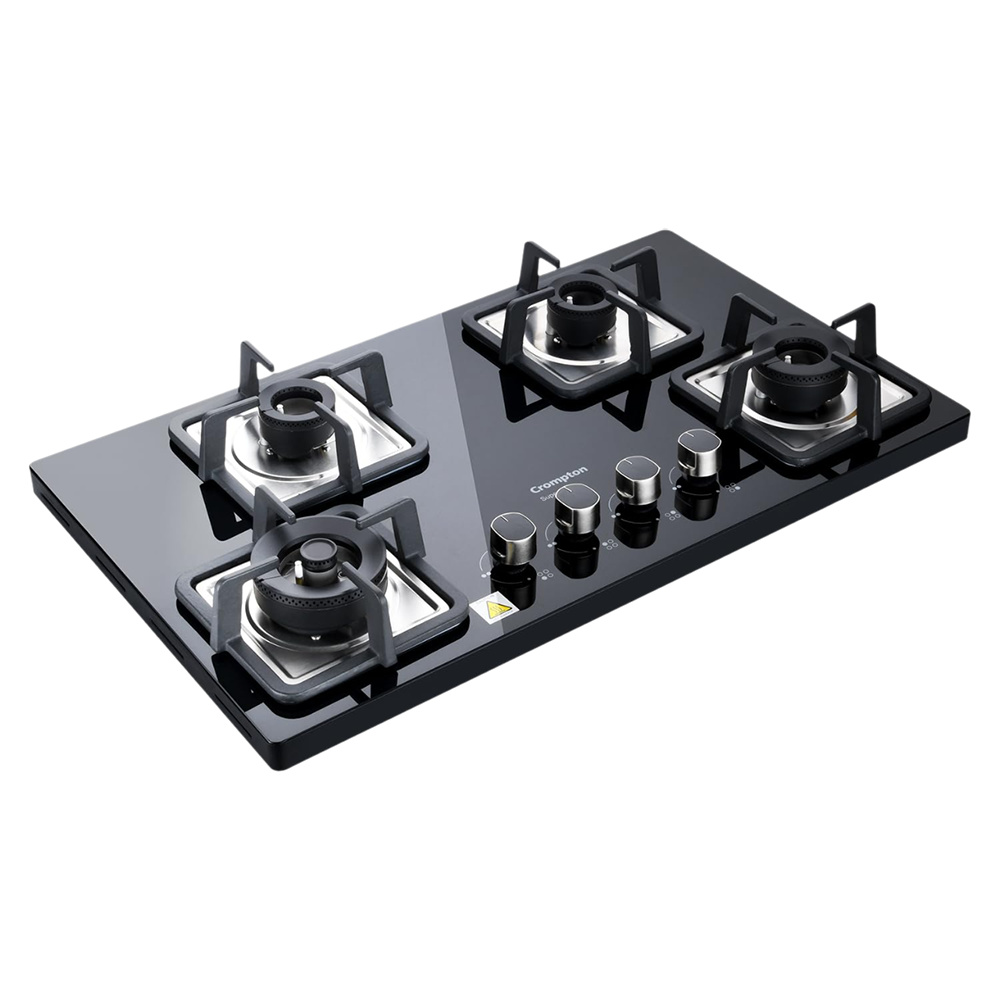 Crompton SuperSlim Toughened Glass Top 4 Burner Automatic Hob (Heat Resistant Metal Knob, Midnight Black)