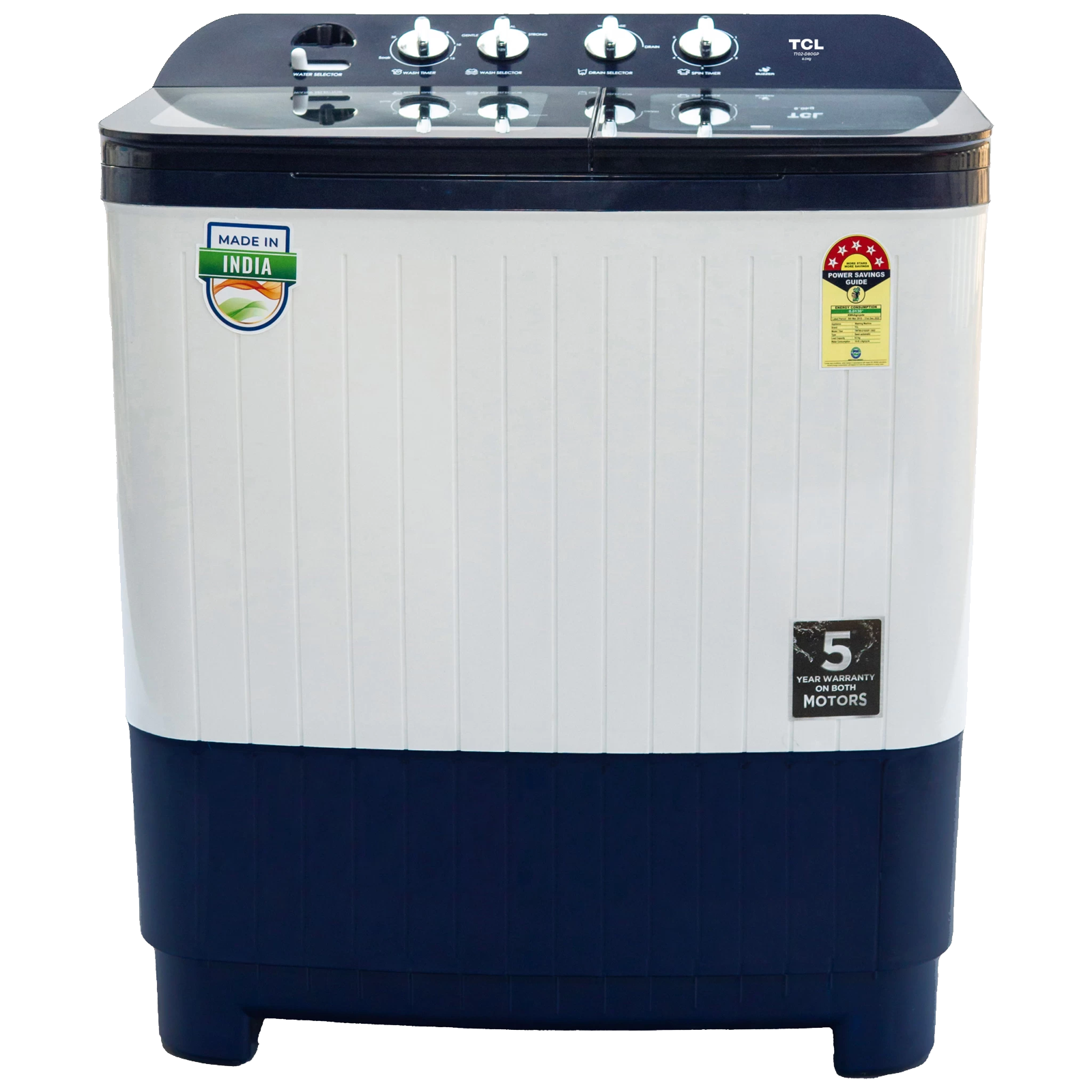 

TCL 8 kg 5 Star Semi Automatic Washing Machine with Lint Filter (T102-D80GP, Dark Blue)