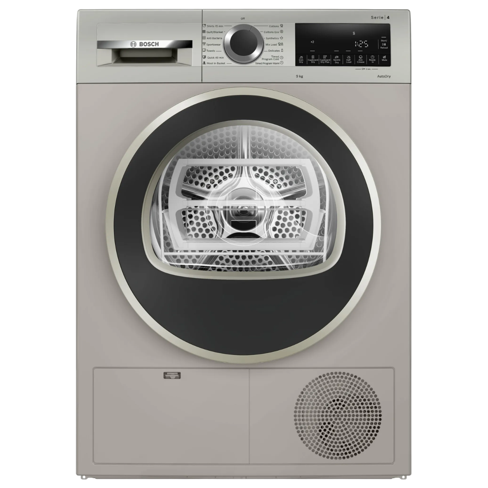 

BOSCH 9 kg Fully Automatic Front Load Dryer (Series 4, WPG24108IN, In-Built Heater, Silver Inox)