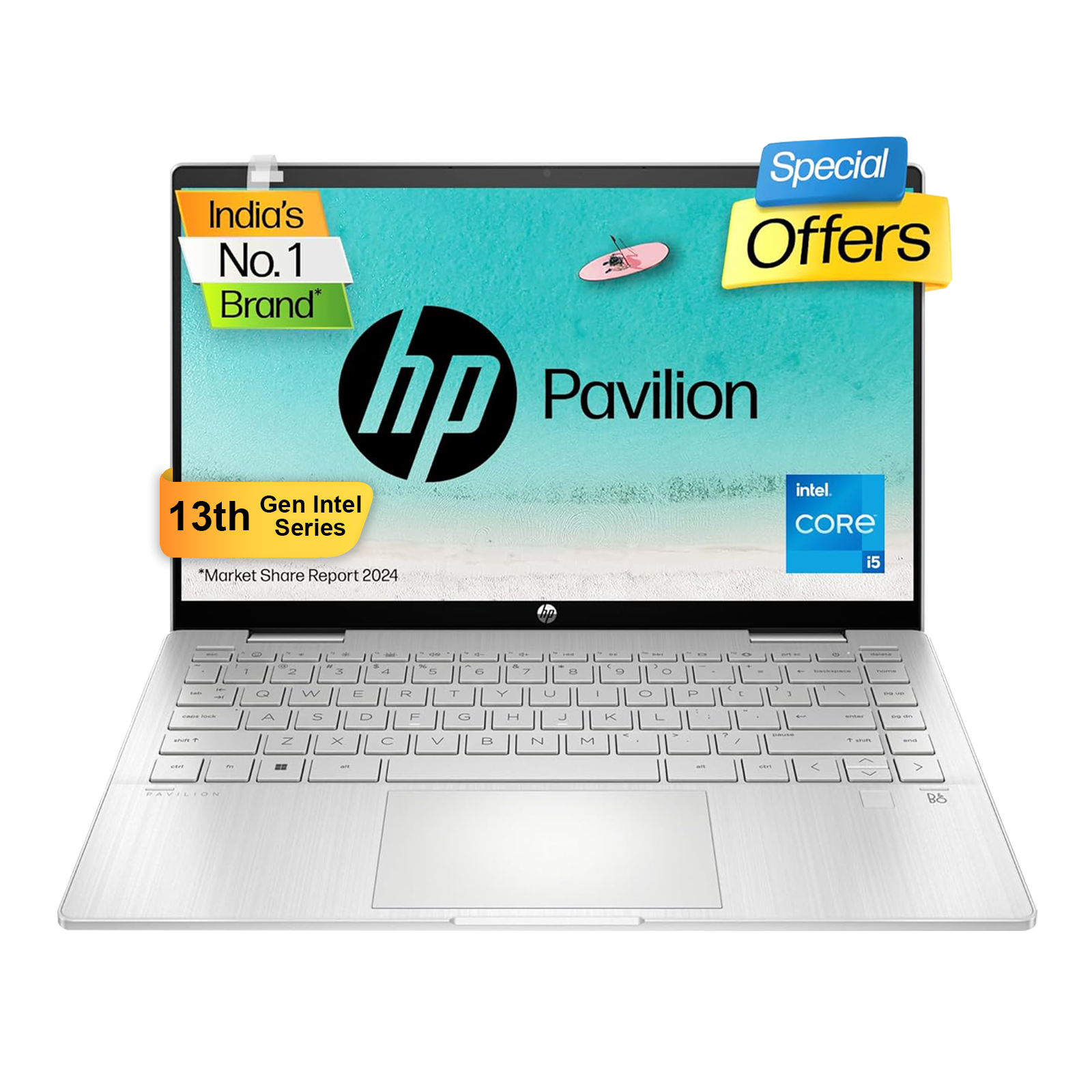 

HP Pavilion 14-ek1074TU Intel Core i5 13th Gen (14 inch, 16GB, 512GB, Windows 11 Home, MS Office 2021, Intel UHD, FHD IPS Display, Natural Silver, 8C5H5PA)