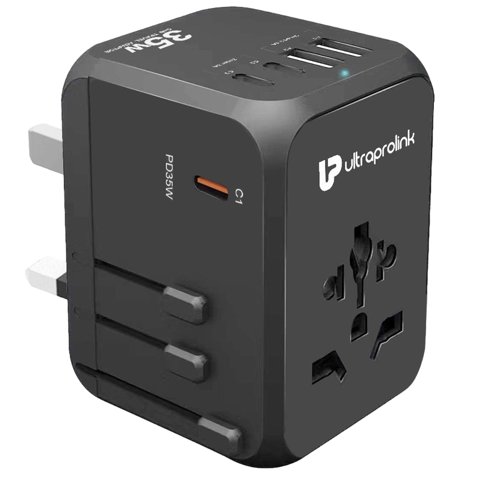 

ultraprolink Travel Mate PD35 3 Plugs Travel Adapter (Worldwide Connectivity, UM1187, Black)