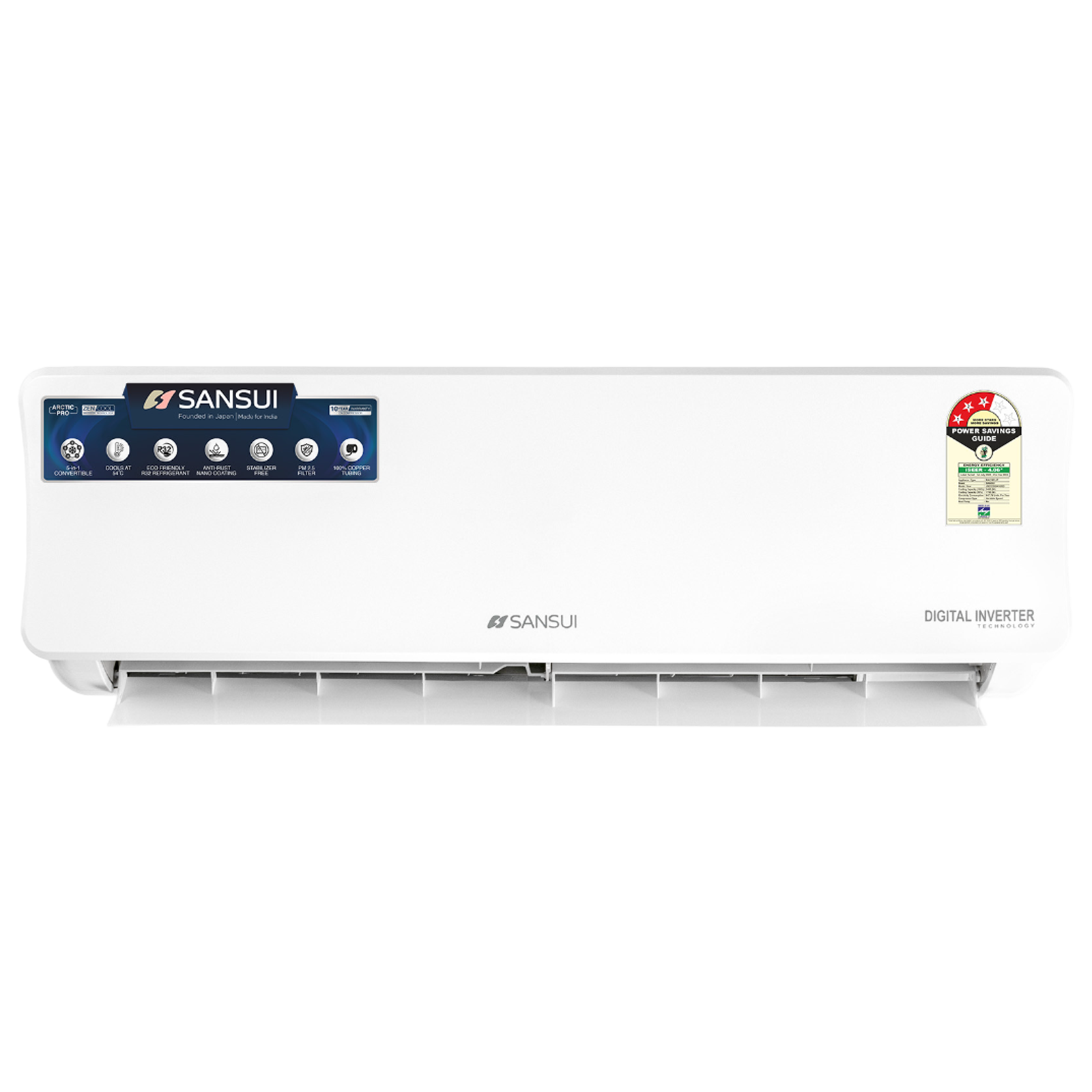 

SANSUI Arctic Pro 5 in 1 Convertible 1 Ton 3 Star Inverter Split AC with PM 2.5 Filter (2024 Model, Copper Condenser, JSE123SI24A1), White