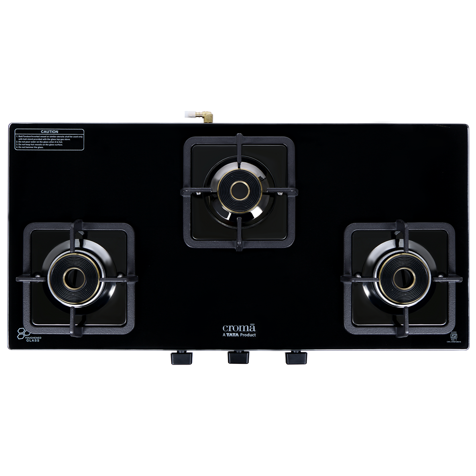 Croma AG1412 Toughened Glass Top 3 Burner Gas Stove (HF Coated, Black)