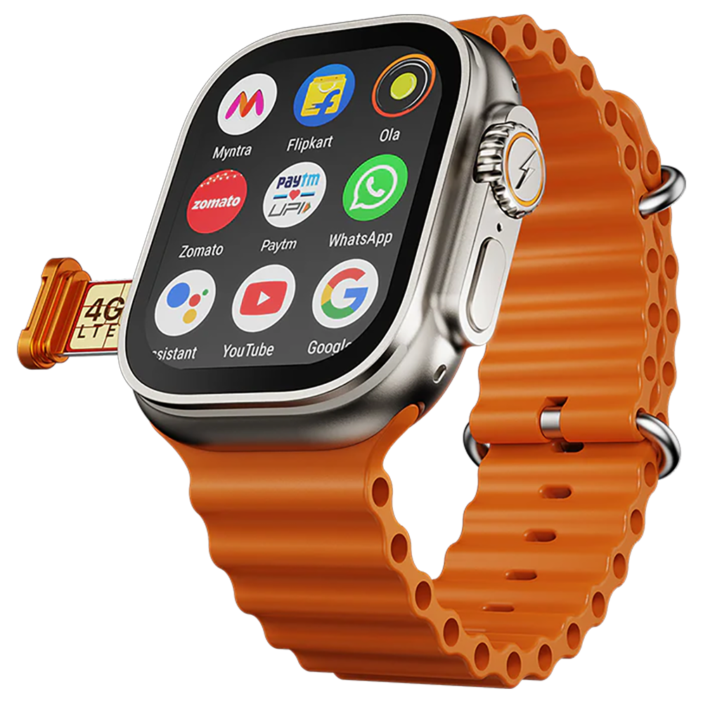 FIRE-BOLTT Oracle Wi-Fi+4G SIM Android OS Wristphone (49mm Display, In Built GPS, Orange Horizon Strap)