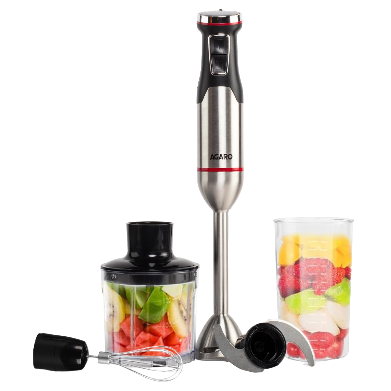 AGARO Royal 1500 Watt 20 Adjustable Speed Control Hand Blender & Chopper with 3 Attachments (Speed Regulator Dial, Silver)