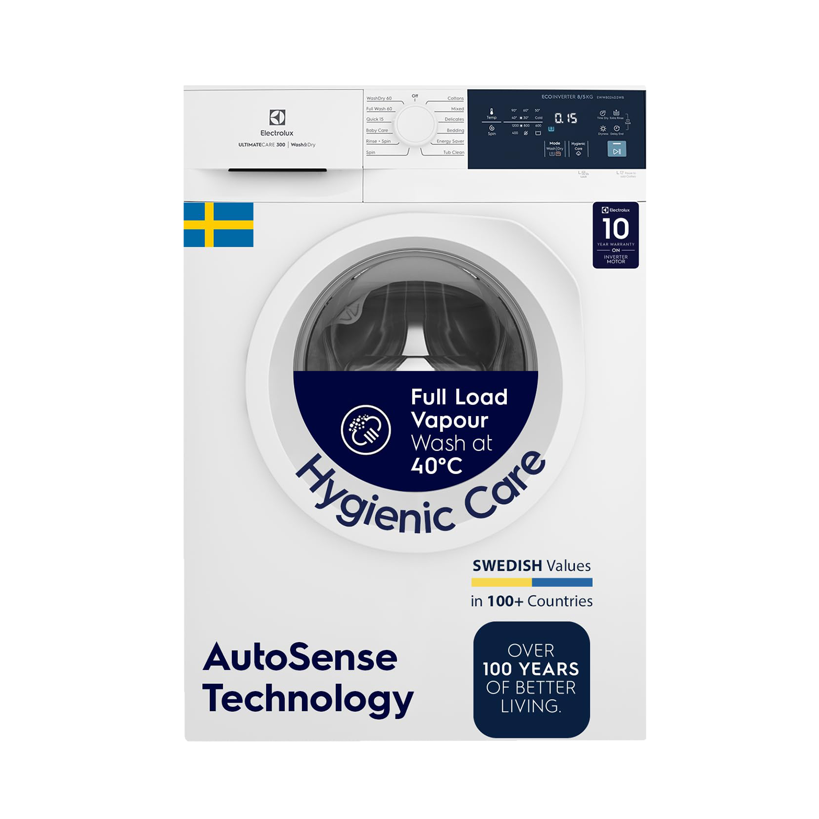 Electrolux UltimateCare 300 8 kg/5 kg Fully Automatic Front Load Washer Dryer Combo (HygienicCare, EWW8024D3WB, White)