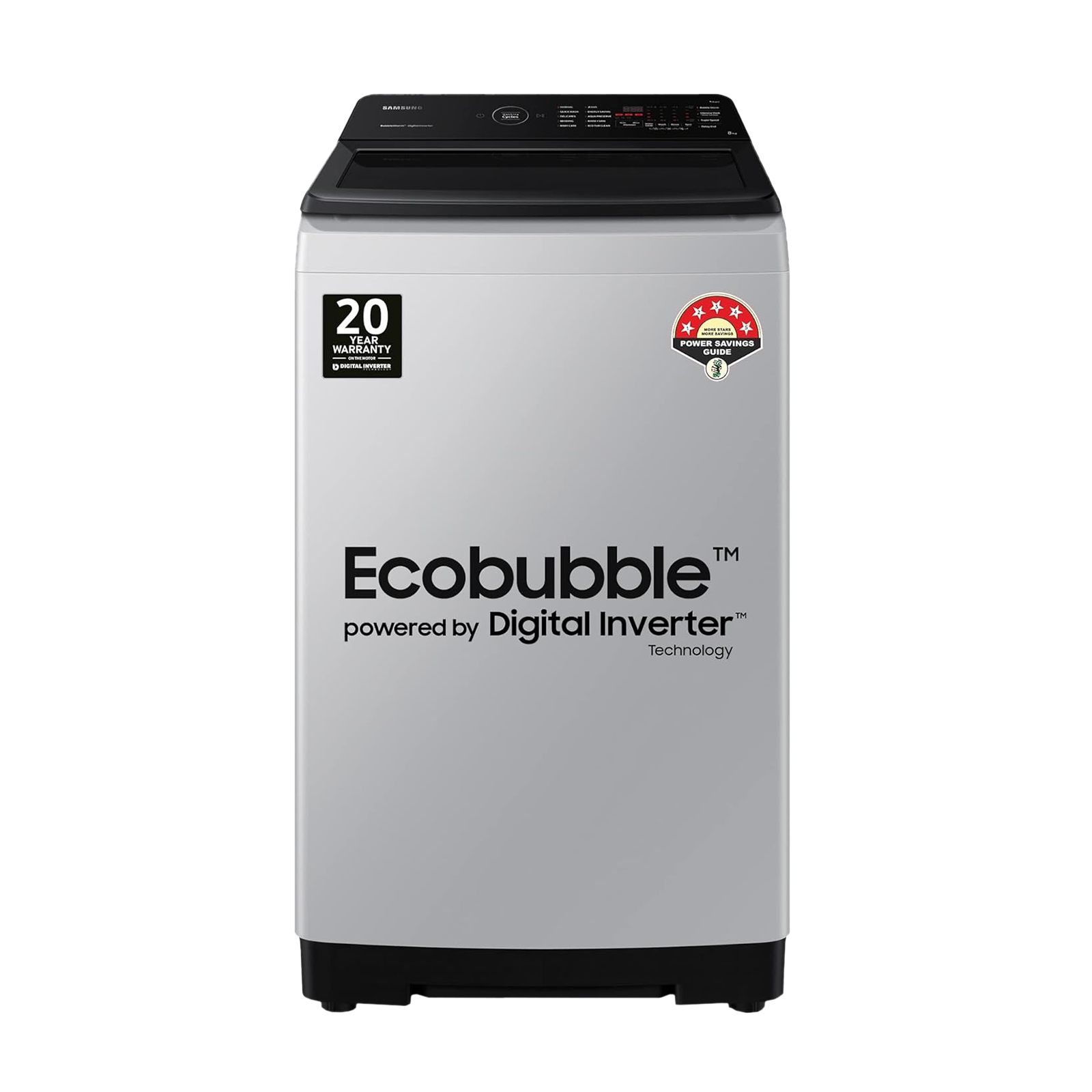 

SAMSUNG 8 Kg 5 Star Inverter Fully Automatic Top Load Washing Machine (WA80BG4545BYTL, Ecobubble Technology, Lavender Grey)