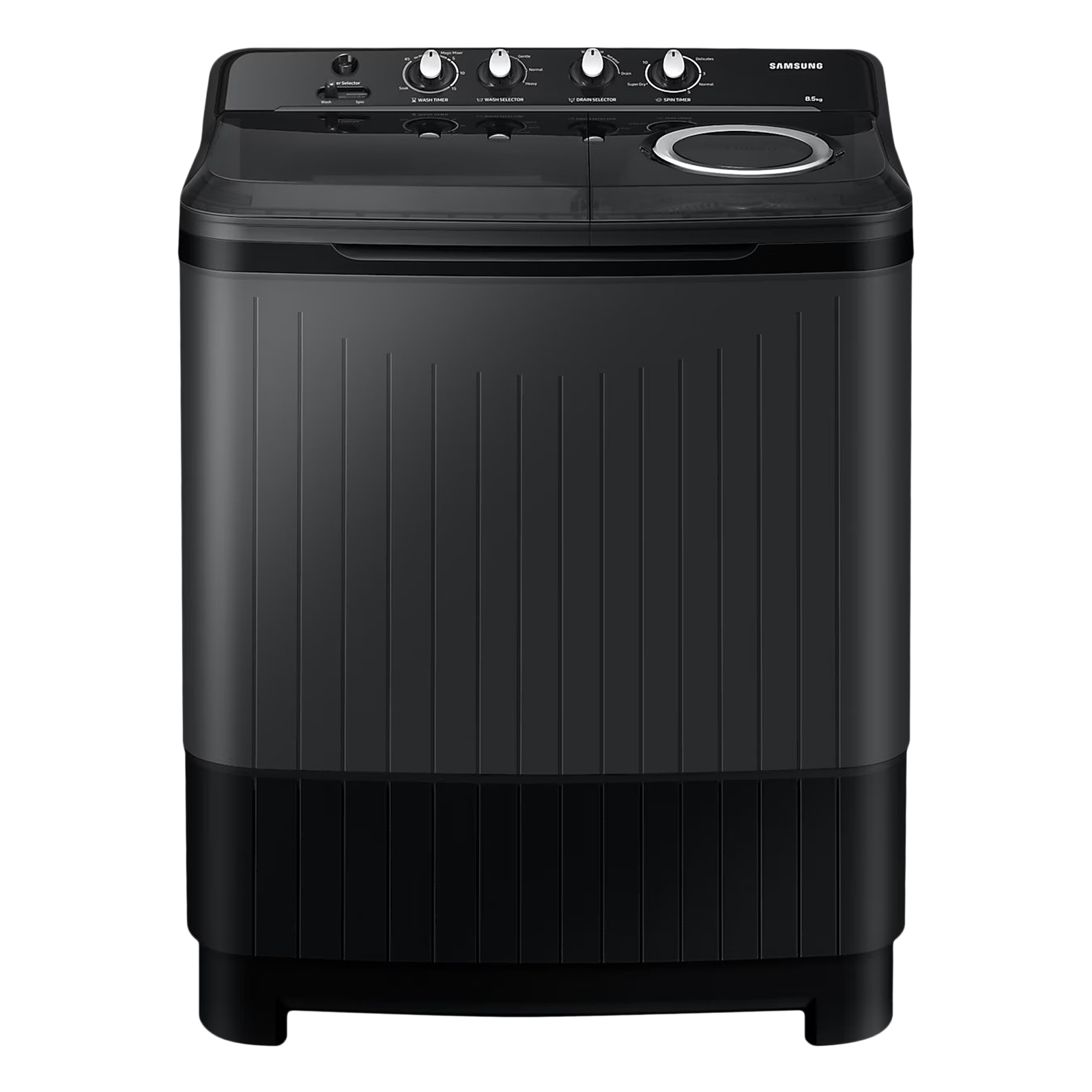 

SAMSUNG 8.5 kg 5 Star Semi Automatic Washing Machine with Air Turbo Drying System (WT85B4200GD/TL, Dark Grey)