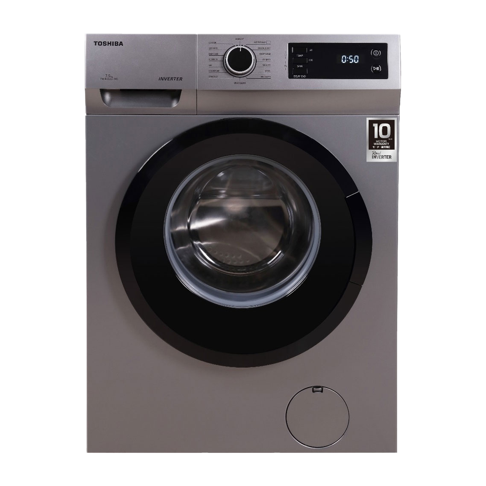 

TOSHIBA 7.5 kg 5 Star Inverter Fully Automatic Front Load Washing Machine (TW-BJ85S2-IND(SK), In-Built Heater, Silver)
