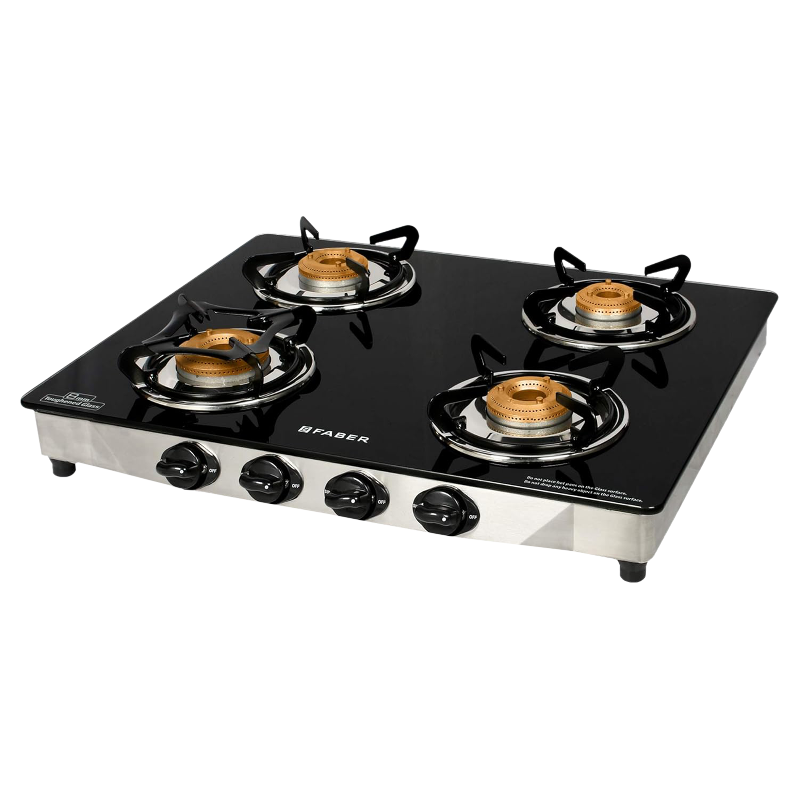 

Faber Jumbo 4BB SS Toughened Glass Top 4 Burner Manual Gas Stove (Corrosion Resistance, Black)