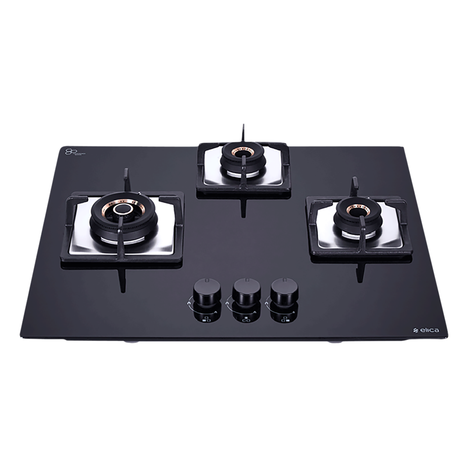 

Elica FLEXI AB HCT 360 Glass Top 3 Burner Automatic Electric Hob (Cast Iron Grid, Black), Black glass