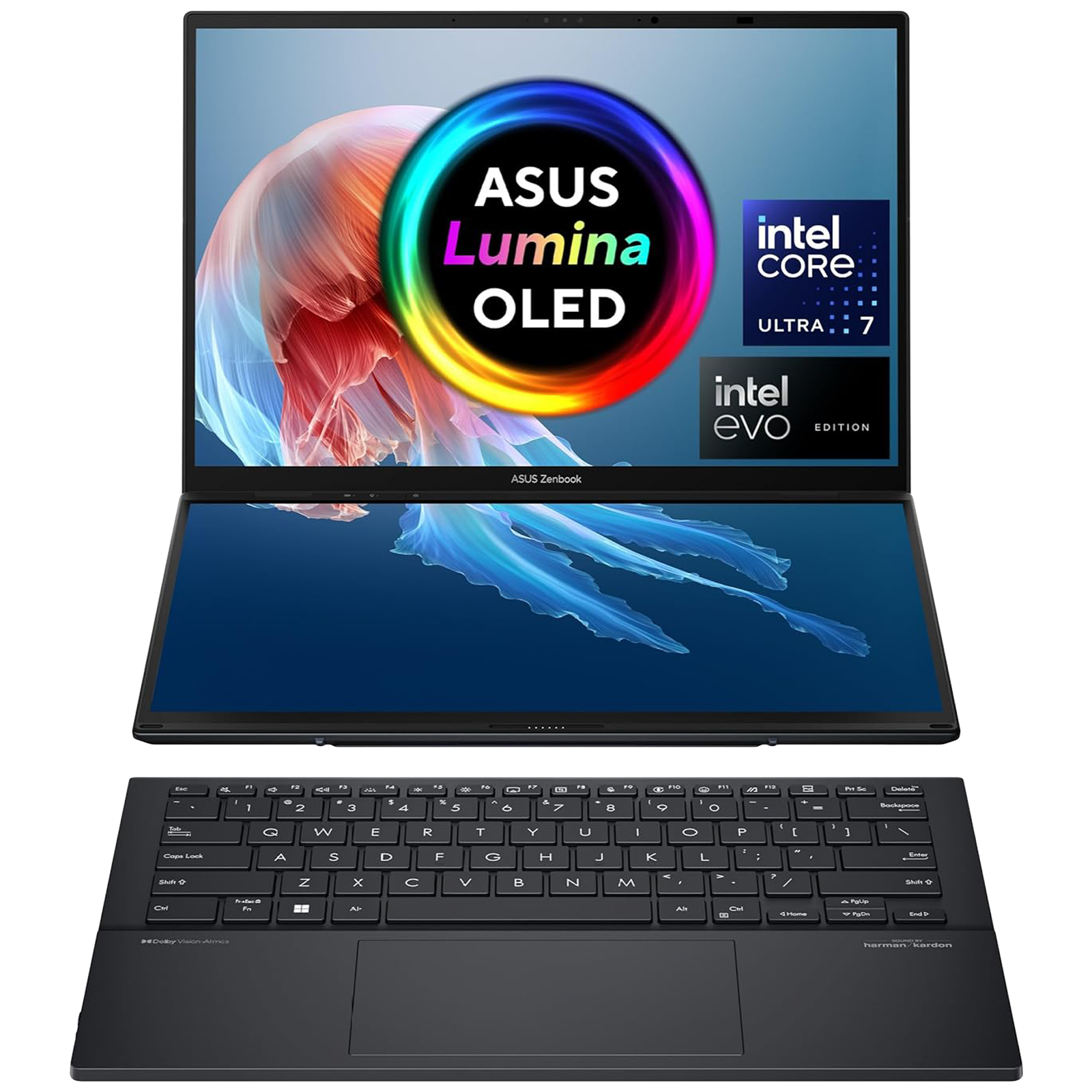 

ASUS Zenbook Duo Intel Core Ultra 7 Touchscreen Thin & Light Laptop (32GB, 1TB SSD, Windows 11, MS Office, 14 inch Full HD OLED Display MS Office 2021, Inkwell Gray, 1.65 KG)