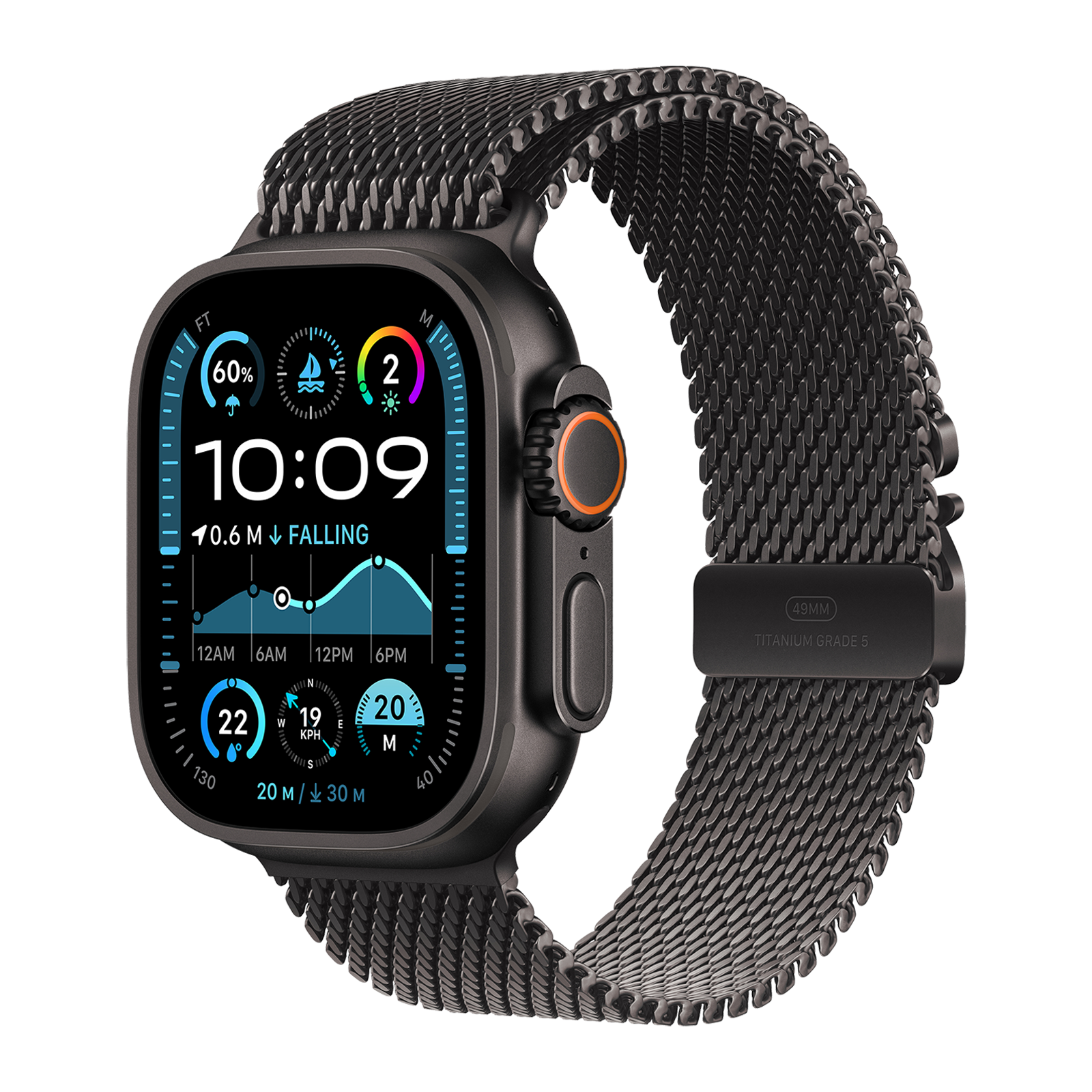 

Apple Watch Ultra 2 GPS+Cellular with Titanium Milanese Loop - S (49mm Retina LTPO2 OLED Display, Black Titanium Case)