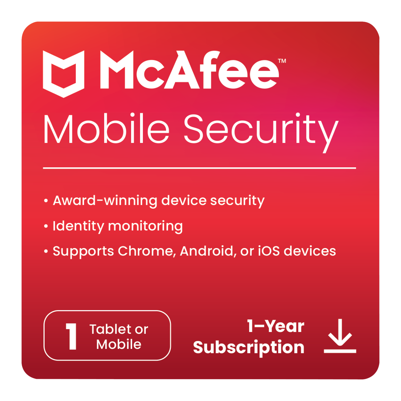 

McAfee Mobile Security Antivirus (1 Device, 1 Years, MMS1U1Y), Red