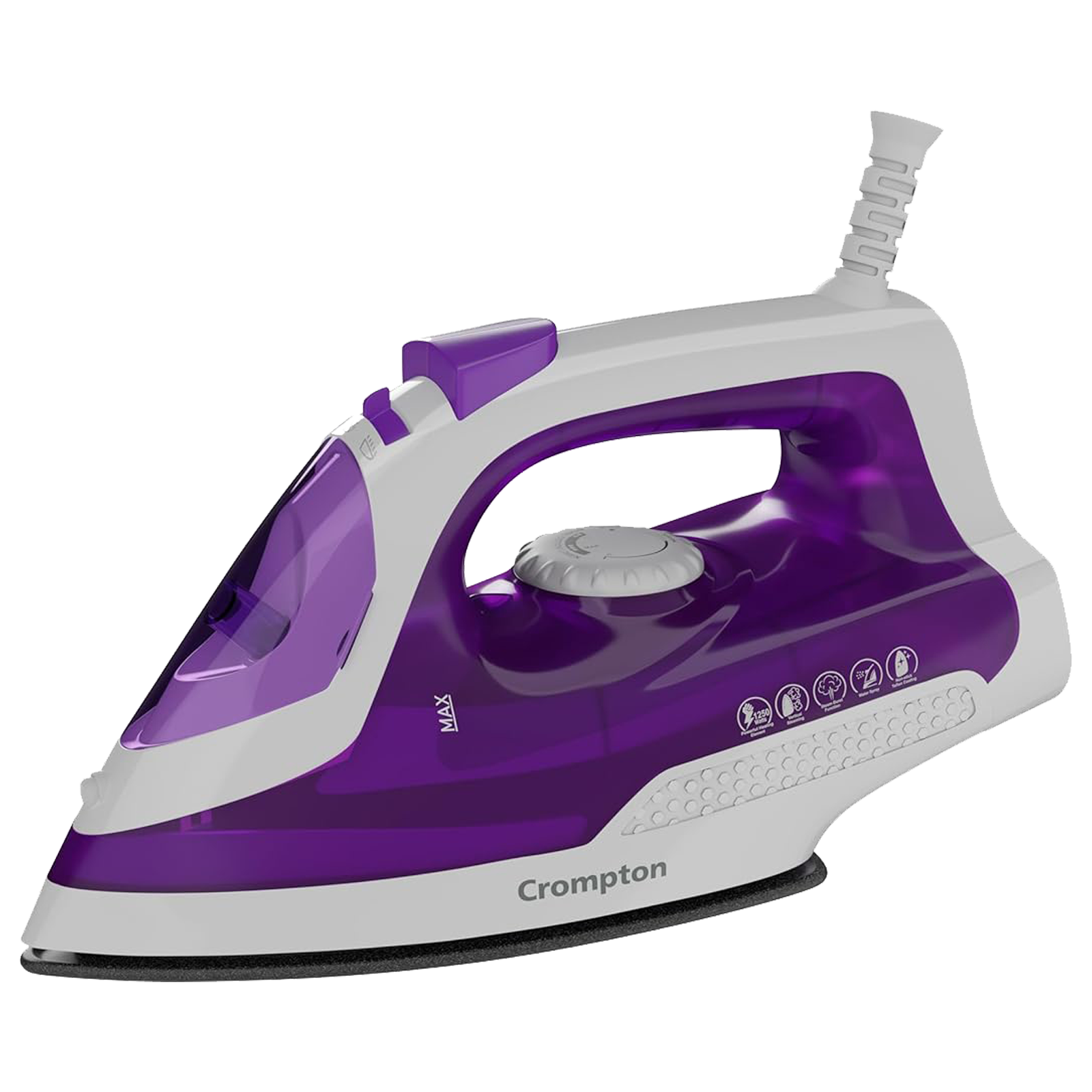 Crompton Fabrimagic Plus 1250 Watts 200ml Steam Iron (Anti-Drip Technology, Purple & White) deal from croma Crompton Fabrimagic Plus 1250 Watts 200ml Steam Iron (Anti-Drip Technology, Purple & White) deal from croma