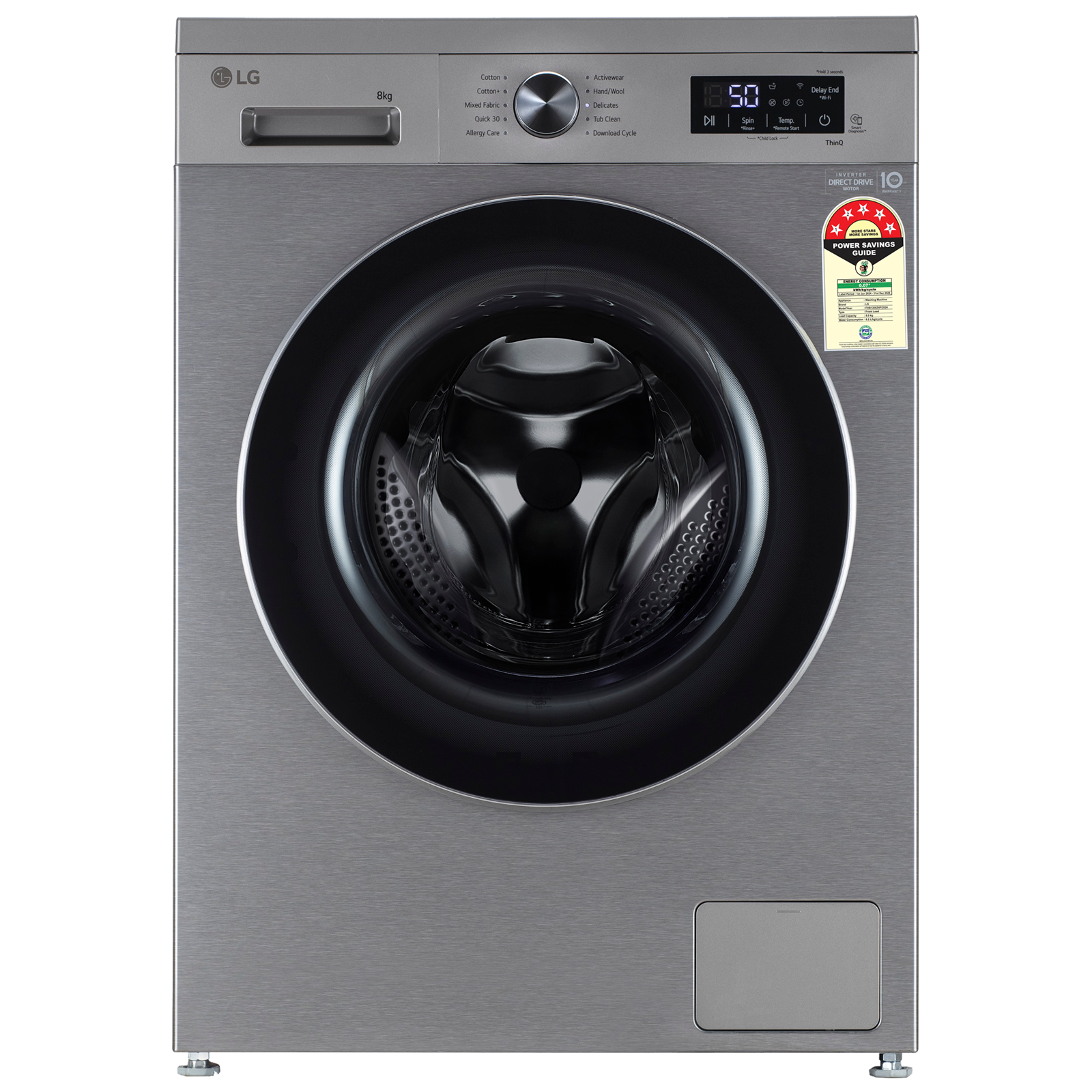 LG 8 kg 5 Star Wi-Fi Inverter Fully Automatic Front Load Washing Machine (VB, FHB1208Z4P, Smart Diagnosis, Platinum Silver)