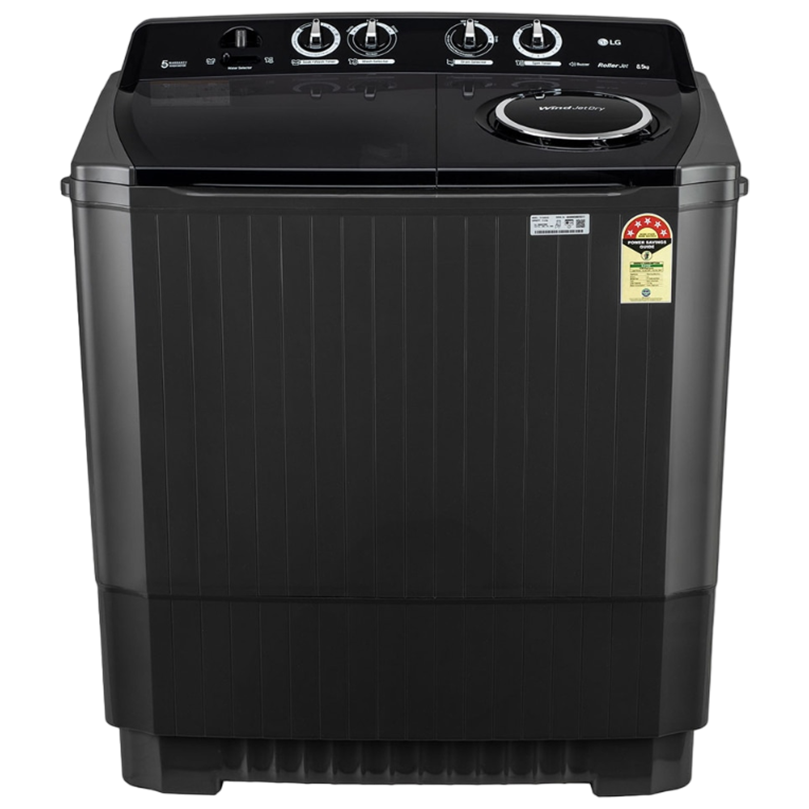 LG 8.5 kg 5 Star Semi Automatic Washing Machine with Roller Jet Pulsator (P8535SLMZ, Full Black)