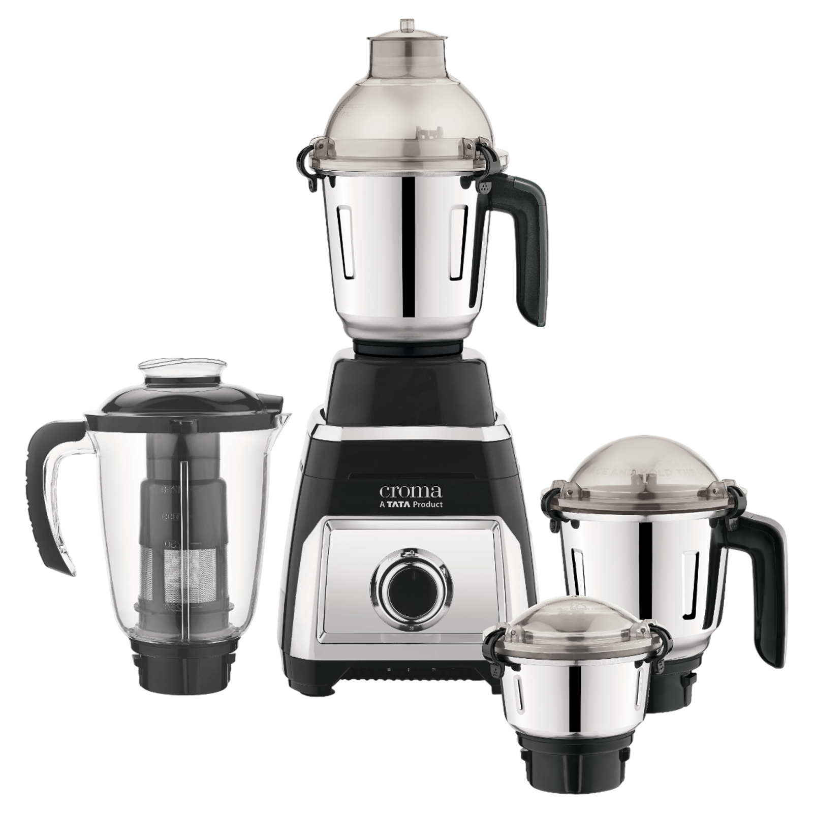 

Croma CRSK80WMGA183308 800 Watt 4 Jars Juicer Mixer Grinder (20000 RPM, Copper Motor, Black and Silver)