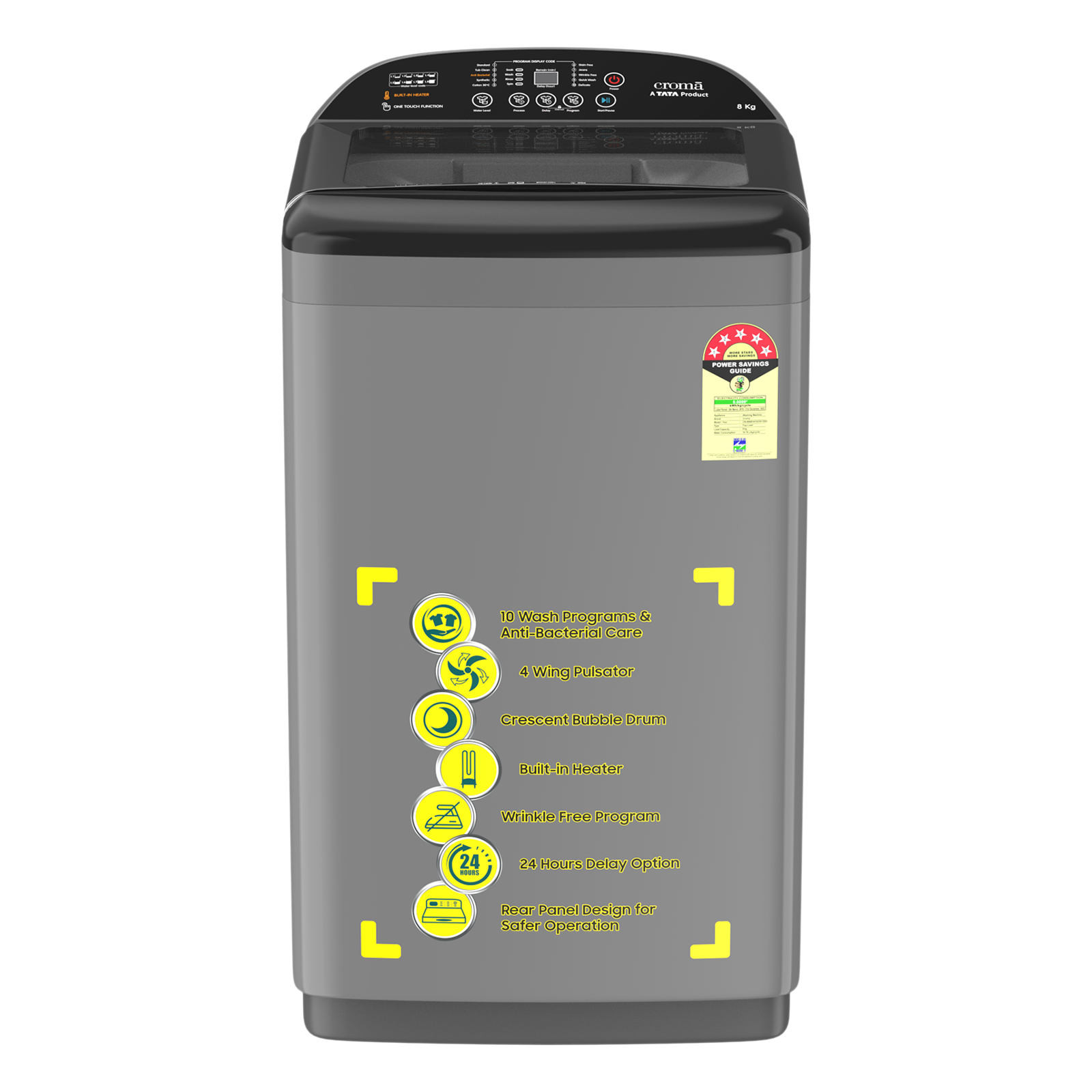 

Croma 8 kg 5 Star Fully Automatic Top Load Washing Machine (CRLW080FAF202302, Pulsator Wash Technology, Inox Grey)