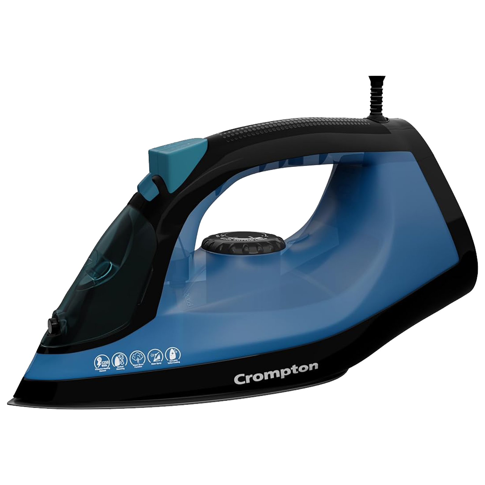 Crompton FabrimaX Plus 1250 Watts 200ml Steam Iron (6 Fabric Settings, Black and Blue)