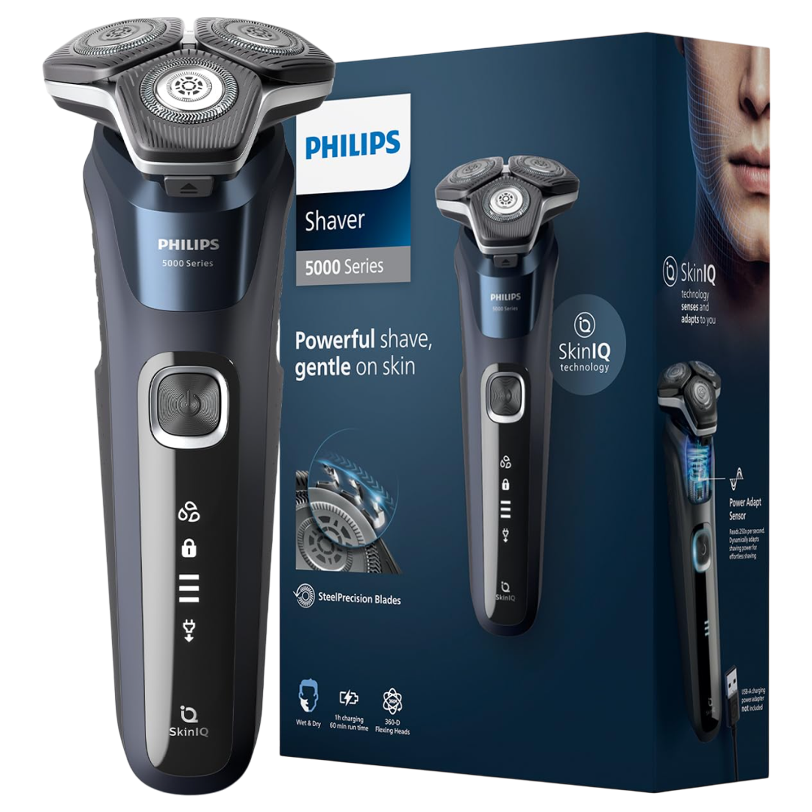 PHILIPS 5000 Series Rechargeable Cordless Shaver for Face for Men (60mins Runtime, SkinIQ Technology, Blue)