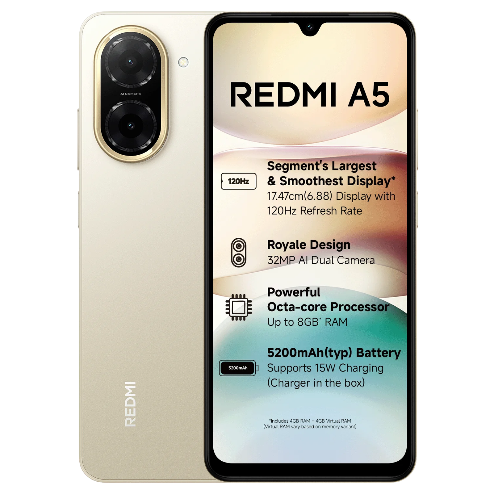 Redmi A5 (3GB RAM, 64GB, Jaisalmer Gold)